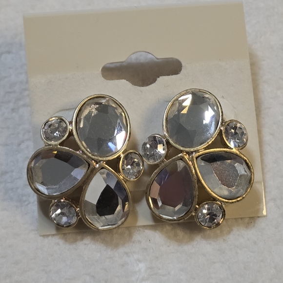 Lia Sophia "Icon" Matte Gold / Hematite Tone w/Cut Crystals Stud Earrings - Picture 4 of 5